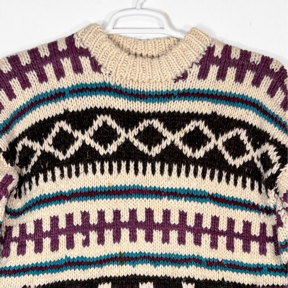 VTG Heavy Chunky Knit Geometric Sweater Size M Mock Neck Hand Knit Fair Isle‎